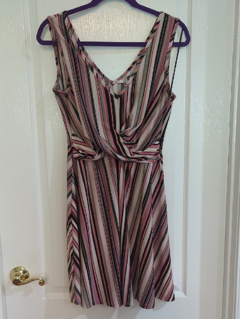 Candies Striped V-Neck Sleeveless Dress in Pink and Black Sz M
